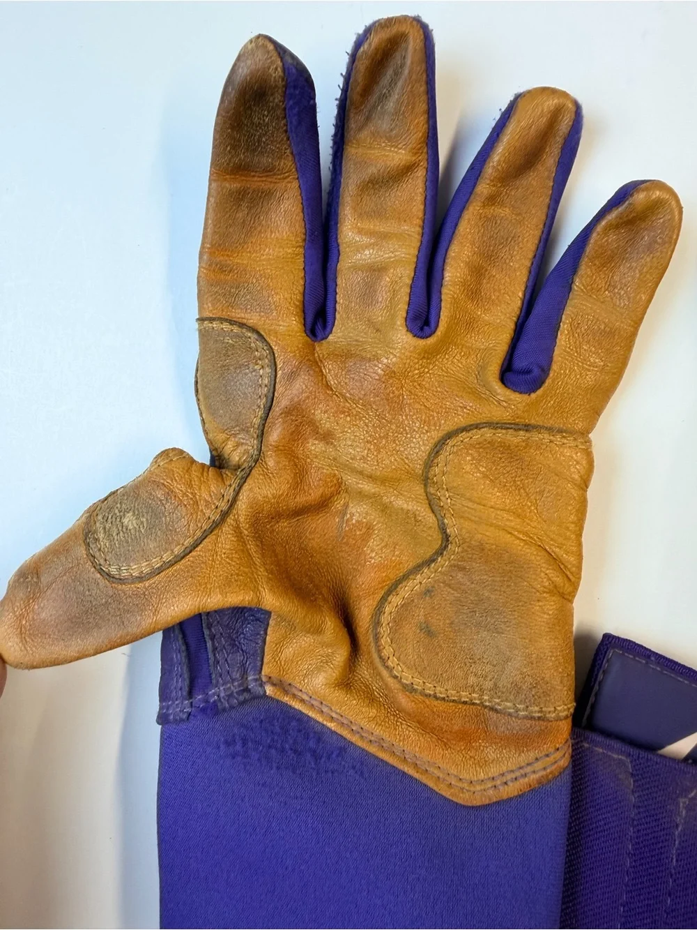 Bruce Bolt Purple and Tan Leather Gloves w/ Wrist Strap & Pink Bolt Mens Small